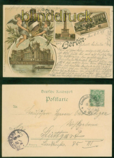 Berlin farb-Litho-AK Gruss aus .... drei Ansichten 1897 nach Stuttgart (d8880)