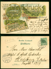 Pyrmont Litho-AK Gruss aus .... drei Ansichten 1898 nach Heidelberg (d9287)