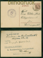 Wrttemberg Dienst GSK DP 44 gestempelt Ortskarte 1917 Stuttgart (53303)