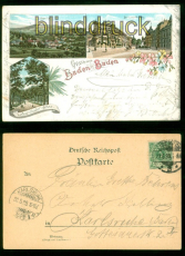 Baden-Baden Litho-AK Gruss aus ..... drei Ansichten 1899 nach Karlsruhe (d8539)