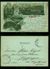 Freiburg i. Br. Mondschein-AK Gruss aus .... 4 Ansichten 1898 n Gggingen(d8564)