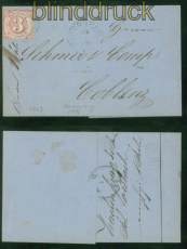 Thurn & Taxis Mi # 32 EF aus Hachenburg 1863 # Stempel 179 nach Coblenz (53291)
