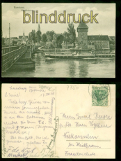 Konstanz sw-AK Rheinbrcke 1908 nach Neckarsulm  (d8619)