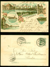 Konstanz Litho-AK Gruss aus .... sechs Ansichten 1902 nach Genf (d8623)