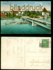 Konstanz farb-AK Teilansicht mit Brcke und Raddampfer Bahnpost (d8630)