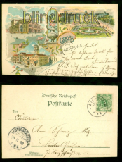 Karlsruhe Litho-AK Gruss aus .... drei Ansichten 1898 nach Leutershausen (d8647)