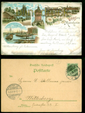 Mannheim Litho-AK Gruss aus .... vier Ansichten 1898 nach Wittenberg (d8673)