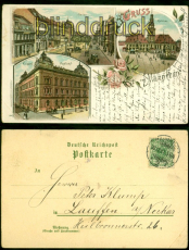 Mannheim Litho-AK Gruss aus .... drei Ansichten 1897 nach Lauffen (d8677)