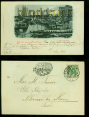 Mannheim Mondschein-AK Gruss aus .... Hafenpartie 1899 nach Meran in Tirol(d8678