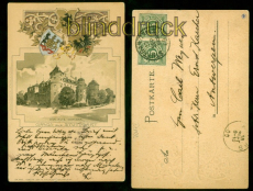 Stuttgart farb-Prge-AK Gruss aus ... das alte Schloss 1900 nach Antwerpen(d8692
