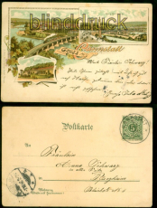 Cannstatt Litho AK Gruss aus .... drei Ansichten 1896 nach Pforzheim (d8695)