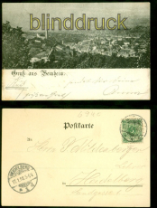 Weinheim a. d. B. sw-AK Gruss aus .... Totalansicht 1898 nach Heidelberg (d8724)
