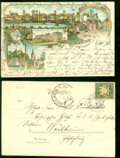 Ingolstadt Litho-AK Gruss aus .... fnf Ansichten 1898 nach Weilheim (d8744)