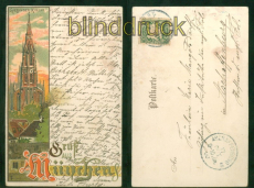 M�nchen farb-AK Gruss aus.... Giesinger Kirche 1900 nach Aschaffenburg (d8780)