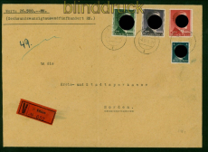 dt. Reich Mi # 799 A, 800 A, 801 A + # 783 MiF Wertbrief Emden nach Norden(53681