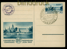 franz. Zone Baden Mi # 46 I mit SSt. auf Blanko-Kongress-Karte (53747)