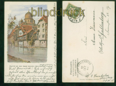 Nrnberg Knstler-AK Partie an der Insel Schtt 1905 nach Stuttgart (d8818)