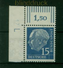 Bund Mi #  184 y DZ 12 + L postfrisch 15 Pfg. Heuss Lumogen unbekannt (54117)