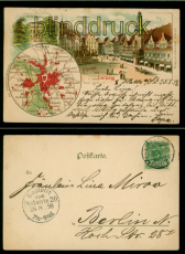 Leipzig farb-Litho-AK Gruss aus .... drei Ansichten 1898 nach Berlin (d9912)