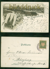 Regensburg Litho-AK Gruss aus .... Dom und Gesamtansicht 1899 n Wrzburg (d8849)
