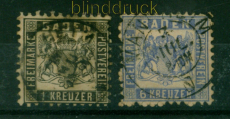 Baden Mi #  17 und 19 gestempelt 1 Kreuzer schwarz und 9 Kreuzer blau (54673)
