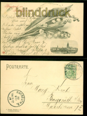 Frankfurt sw-AK Pfingstgruss 1904 nach Bayreuth Perfin Firmenlochung (d9028)