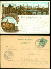 Frankfurt Litho-AK Gruss aus ..... drei Ansichten 1898 nach Karlsruhe (d9029)