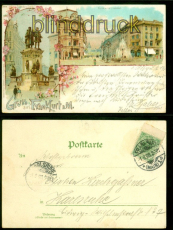 Frankfurt Litho-AK Gruss aus ..... zwei Ansichten 1898 nach Karlsruhe (d9032)