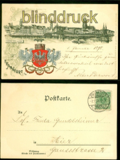 Frankfurt farb-AK Eisener Steg mit Dom und Wappen 1898 Ortspostkarte (d9037)