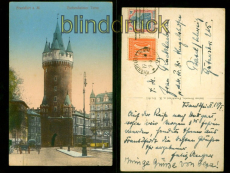 Frankfurt farb-AK Eschenheimer Turm 1922 nach Basel in der Schweiz (d9041)