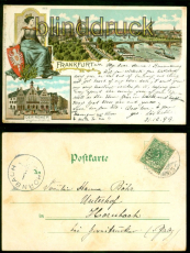Frankfurt a. M. Litho-AK drei Ansichten 1899 nach Hornbach (d9058)
