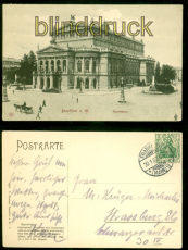 Frankfurt a. M. sw-AK Opernhaus 1907 nach Strassburg Perfin Firmenlochung(d9074)