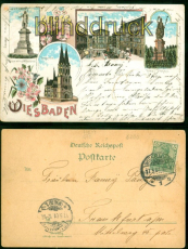 Wiesbaden Litho-AK Gruss aus ..... vier Ansichten 1901 nach Frankfurt (d9120)