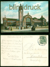 Wiesbaden farb-AK Neuer Bahnhof 1910 nach Darmstadt (d9135)