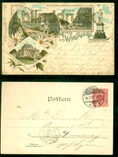 Wiesbaden Litho-AK Gruss aus ..... vier Ansichten 1897 nach Frankreich (d9128)