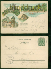 St.Goarshausen Litho-AK Gruss aus ..... vier Ansichten 1896 nach Mainz (d9481)