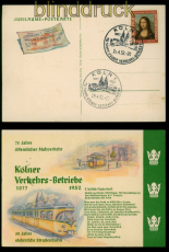 Bund Mi #  148 SSt. Jubilumspostkarte 75 Jahre Klner Verkehrs-Betriebe (47698)