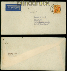 Berlin Mi #  27 EF LuPo-Brief 25 Pfg. Rotaufdruck 31.7.1949 nach Brstadt(54718)