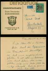 Bund Mi #  113  auf Sonderpostkarte Agrarmesse Frankfurt 1949 Bedarf (54735)