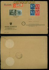 DDR Mi #  243/44 (2) MiF mit # 245 und SBZ # 186 R-Brief Leipzig 1950 (54862)
