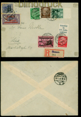 Memel Mi # III/I MiF R-Brief Memel 28.3.1939 Not-R-Zettel nach Lübeck (54942)