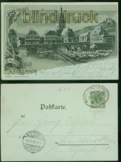 Bad Kreuznach Mondschein-AK Gruss aus ..... Bahnpost 1899 nach Frankfurt (d9491)