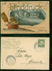 Ludwigshafen farb-Prge-AK Blick von der Rheinbrcke 1903 nach Grnstadt (d9493)