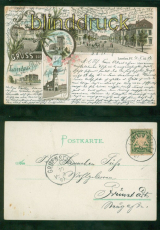 Landau Pfalz Litho-AK Gruss aus ..... fnf Ansichten 1897 nach Grnstadt (d9503)