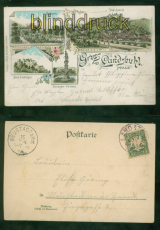 Landstuhl Pfalz Litho-AK Gruss aus ..... vier Ansichten 1898 nach Neustadt(d9509
