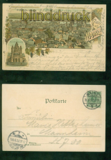 Mainz Litho-AK Gruss aus ..... zwei Ansichten 1897 nach Mannheim (d9511)