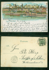 Mainz Litho-AK Gruss aus ..... Rheinseite 1899 nach Lauffen (d9517)