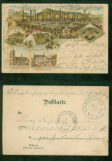 Neustadt a. d. Haardt Litho-AK sechs Ansichten Soldatenbrief Bahnpost 1900(d9538