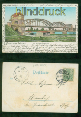 Worms a. Rh. farb-AK Gruss aus .... die Eisenbahnbr�cke 1901 nach Hornbach(d9561