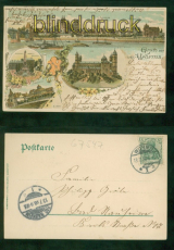 Worms Litho AK Gruss aus .... vier Ansichten 1908 nach Bad Nauheim (d9563)